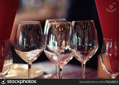 glasses of red wine at restaurant concept alcohol