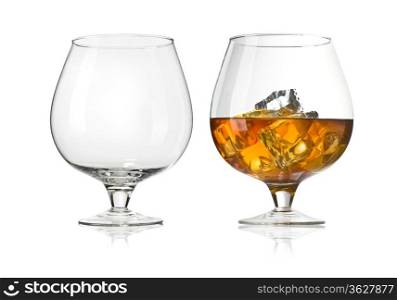 Glasses of whiskey isolated on white with clipping path