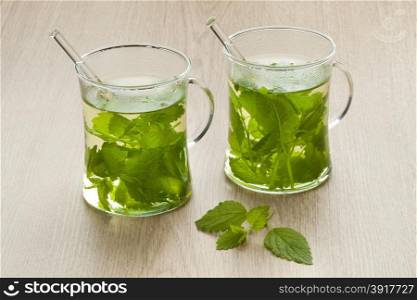 Glasses with fresh Melissa officinalis tea