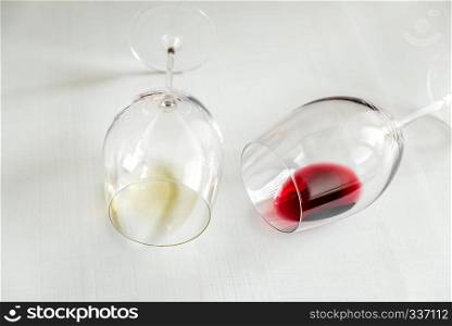 Glasses with red and white wine
