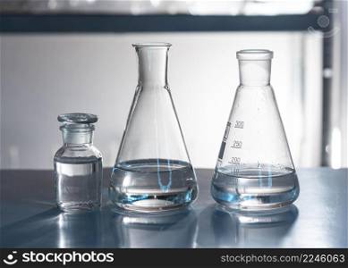 glassware arrangement with solutions
