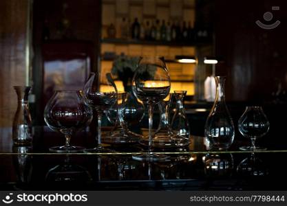 glassware standing on the piano in a restaurant