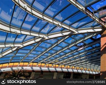 Glazed roof in a commercial center during the day