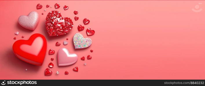 Gleaming 3D Heart, Diamond, and Crystal Illustration for Valentine’s Day Banner