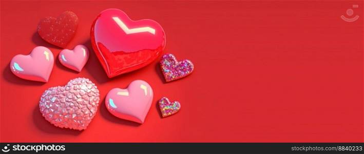 Gleaming 3D Heart, Diamond, and Crystal Illustration for Valentine’s Day Banner