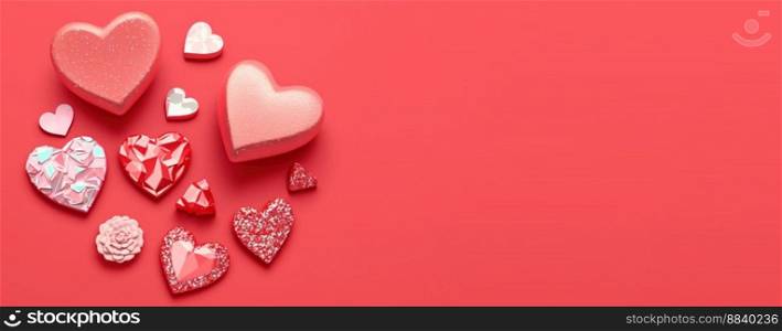 Gleaming 3D Heart, Diamond, and Crystal Illustration for Valentine’s Day Banner
