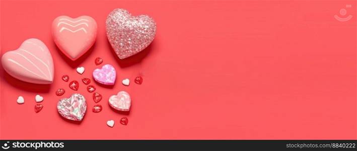 Glistening 3D Heart, Diamond, and Crystal Illustration for Valentine&rsquo;s Day Theme