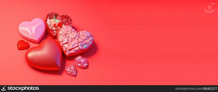 Glistening 3D Heart, Diamond, and Crystal Illustration for Valentine’s Day Theme