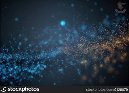 Glistening particles with dusky reflective with blue and golden particle design background. Abstract of full frame creativity design luxury art. Finest generative AI.. Glistening particles with dusky reflective with blue and golden particle design.