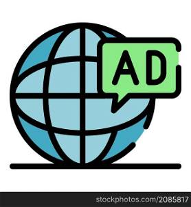 Global advertising icon. Outline global advertising vector icon color flat isolated. Global advertising icon color outline vector