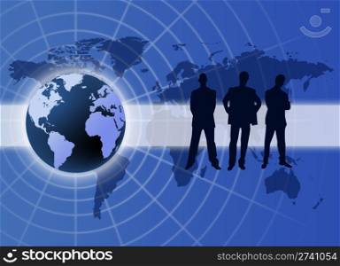 Global business communication concept with men silhouette