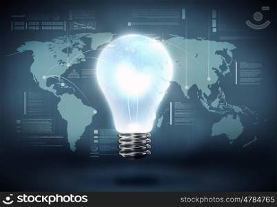 Global business. Conceptual background image with light bulb and world map