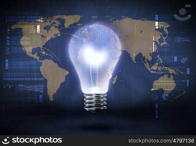 Global business. Conceptual background image with light bulb and world map