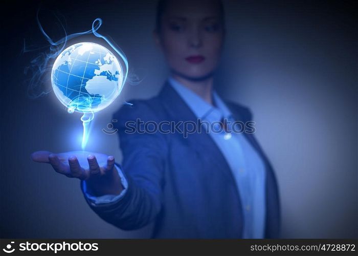 global business network. Blue global technology background with the planet Earth