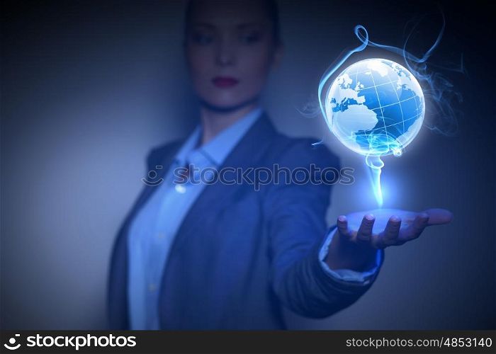 global business network. Blue global technology background with the planet Earth