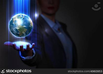 global business network. Blue global technology background with the planet Earth. Elements of this image furnished by NASA.