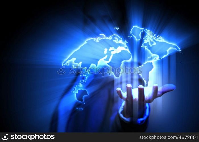 global business network. Blue global technology background with the planet Earth map