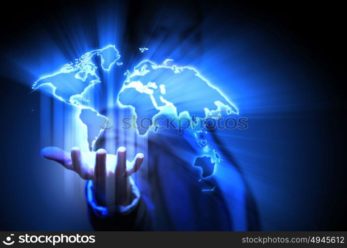 global business network. Blue global technology background with the planet Earth map