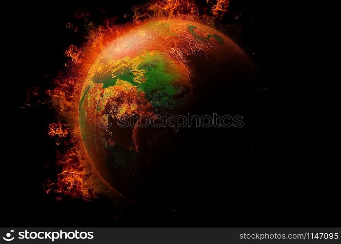 Global catastrophe and Global Warming Pollution Concept / Global burning with fire (Elements of this image furnished by NASA)
