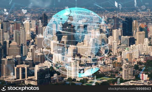 Global connection and the internet network modernization in smart city . Concept of future 5G wireless digital connecting and social media networking .. Global connection and the internet network modernization in smar