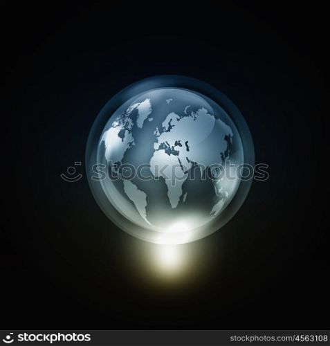Global connection. Human hand pointing with finger on Earth planet