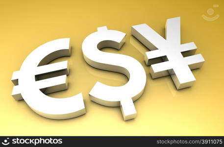 Global Currencies in 3d Premium Art Background. Global Currencies