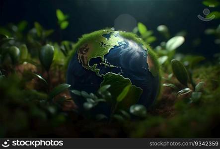 Global earth in sun light bokeh background.