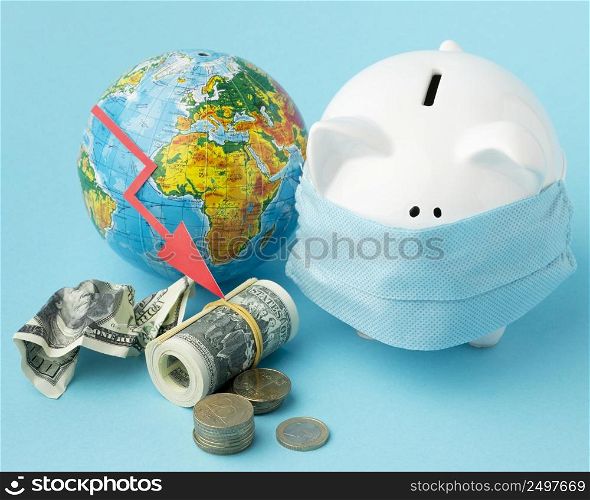 global economic crisis piggy bank with mask