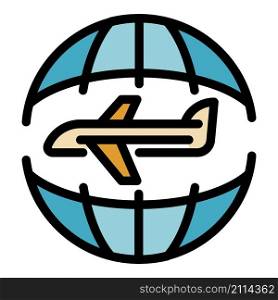 Global fly tourism icon. Outline global fly tourism vector icon color flat isolated. Global fly tourism icon color outline vector