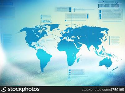 Global interaction. Background conceptual blue image with world map
