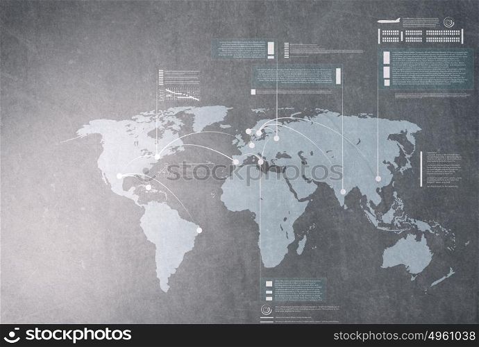 Global interaction. Background conceptual image with world map and connection lines