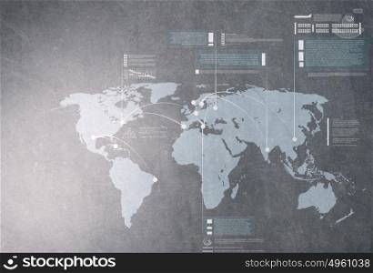 Global interaction. Background conceptual image with world map and connection lines