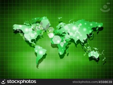 Global interaction. Background digital image of world map with connection lines