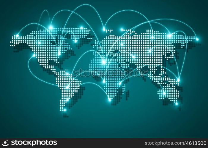 Global interaction. Background digital image of world map with connection lines