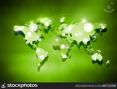 Global interaction. Background digital image of world map with connection lines