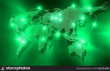 Global interaction. Background digital image of world map with connection lines