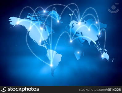 Global interaction. Background digital image of world map with connection lines