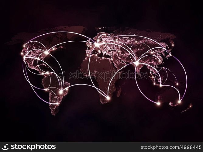 Global interaction. Background image with world map and connection lines