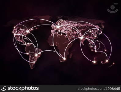 Global interaction. Background image with world map and connection lines