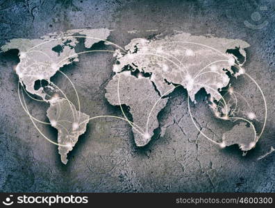 Global interaction. Conceptual background image of world map and connection lines