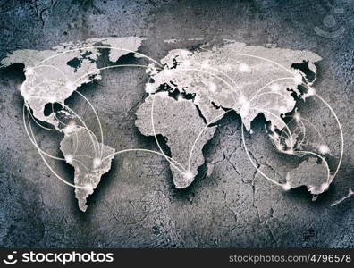 Global interaction. Conceptual background image of world map and connection lines