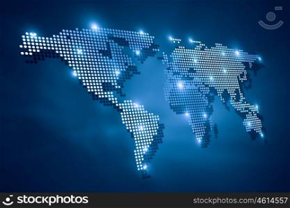 Global interaction. Media blue background image with world map
