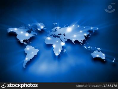 Global interaction. Media blue background image with world map