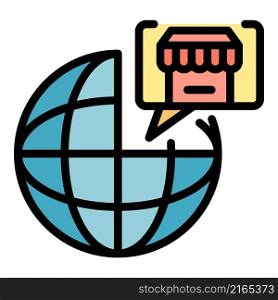 Global location store icon. Outline global location store vector icon color flat isolated. Global location store icon color outline vector