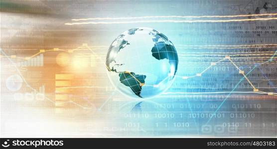 Global media technologies. Background conceptual image of digital globe and binary code