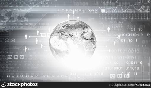 Global media technologies. Background conceptual image of digital globe and binary code. Elements of this image are furnished by NASA