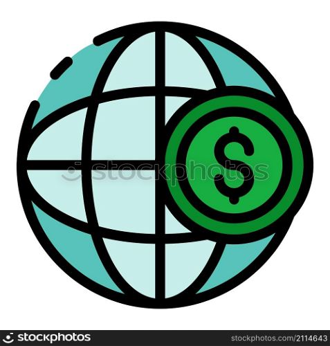 Global money seller icon. Outline global money seller vector icon color flat isolated. Global money seller icon color outline vector