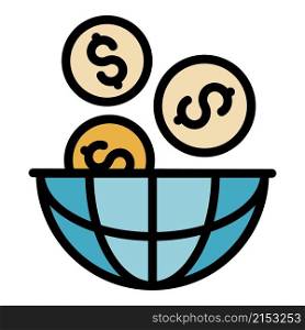 Global money startup icon. Outline global money startup vector icon color flat isolated. Global money startup icon color outline vector