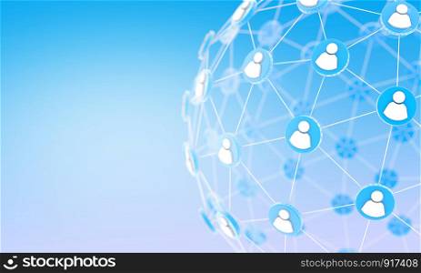 Global network connection, communication people, social media 3D render