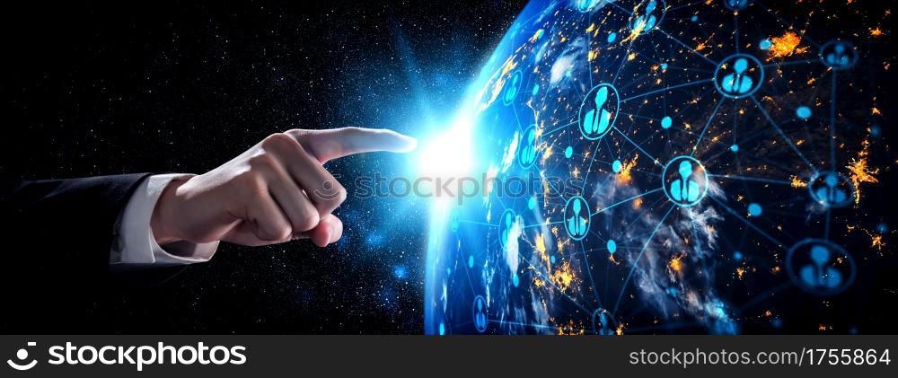 Global network connection covering earth with link of innovative perception . Concept of international trading and digital investment, 5G global wireless connection and future of internet of things .. Global network connection covering earth with link of innovative perception